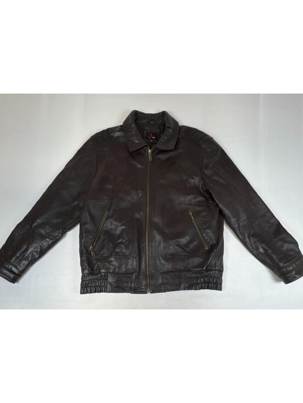 Oxide Men Size M Brown Genuine Leather Bomber Jacket Full Zip Quilted Lined